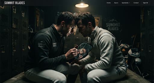 Fencing athletes reviewing strategy together after training